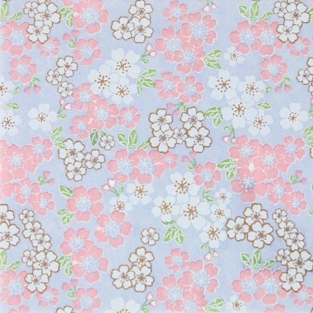 grande feuille papier japonais, YUZEN WASHI, bleu, Fleurs de cerisier en pleine floraison petite