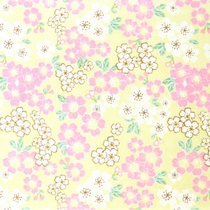 large sheet of Japanese paper, YUZEN WASHI, yellow, Cherry blossoms in full bloom, small