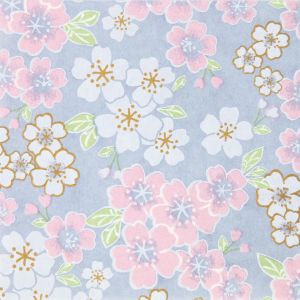 grande feuille papier japonais, YUZEN WASHI, bleu, Fleurs de cerisier en pleine floraison