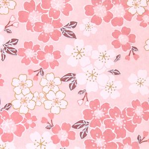 large sheet of Japanese paper, YUZEN WASHI, pink, Cherry blossoms in full bloom