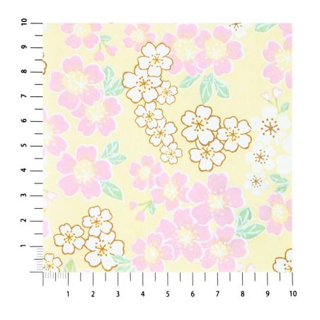 grande foglio di carta giapponese, YUZEN WASHI, giallo, fiori di ciliegio in piena fioritura