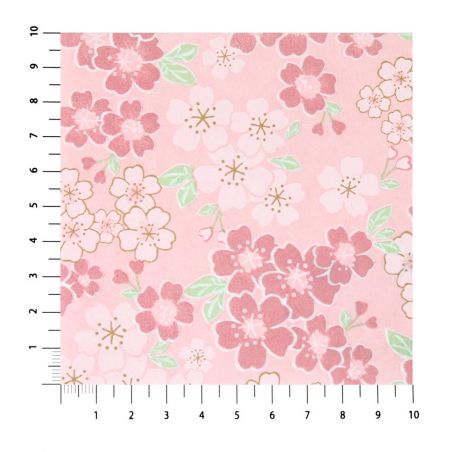 grande feuille papier japonais, YUZEN WASHI, rose et vert, Fleurs de cerisier en pleine floraison