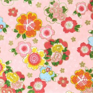 großes Blatt Japanpapier, YUZEN WASHI, rosa, klassisches Blumenmuster