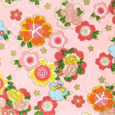 großes Blatt Japanpapier, YUZEN WASHI, rosa, klassisches Blumenmuster