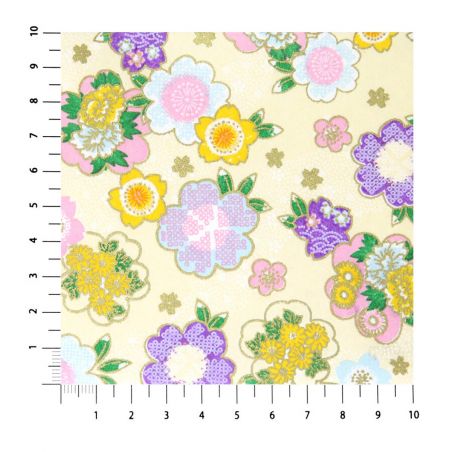 hoja grande de papel japonés, YUZEN WASHI, beige, estampado floral clásico