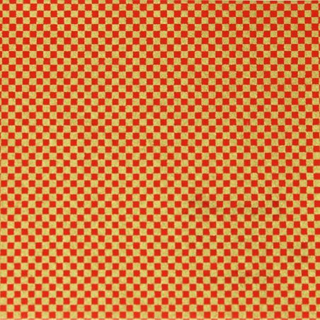 large sheet of Japanese paper, YUZEN WASHI, red/gold, Checkered pattern