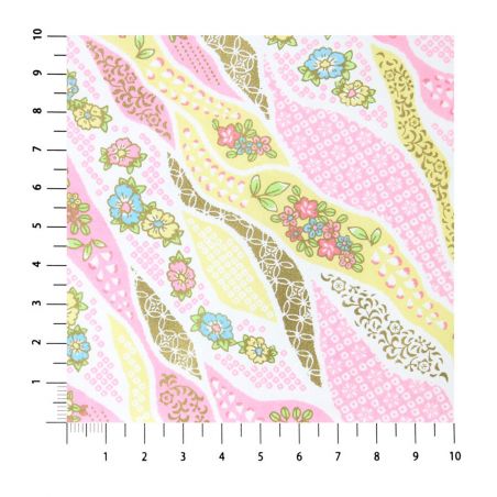 grande feuille papier japonais, YUZEN WASHI, rose et beige, motifs Docho-tori