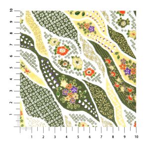 grande feuille papier japonais, YUZEN WASHI, vert et beige, motifs Docho-tori