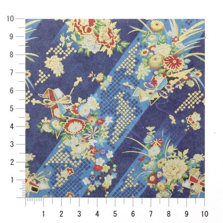 sheet of Japanese paper, YUZEN WASHI, blue, bouquet of Yoi kaori flowers