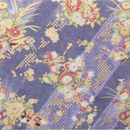 hoja de papel japonés, YUZEN WASHI, violeta, ramo de flores Yoi kaori