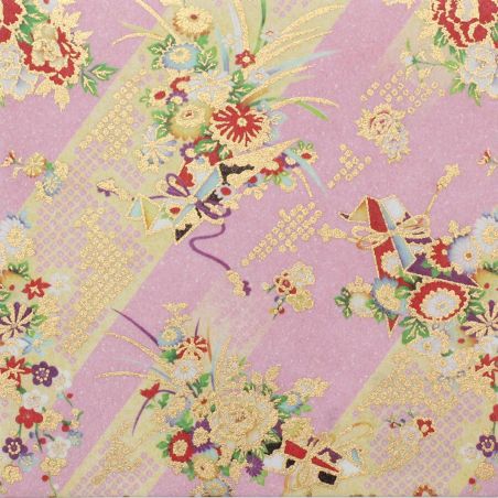 sheet of Japanese paper, YUZEN WASHI, pink, bouquet of Yoi kaori flowers