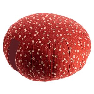 Coussin de méditation rond rouge motif fleurs de cerisier, ZAFU AKA SAKURA, 33 cm