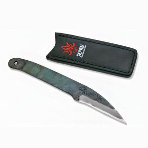 KAZE Japanese knife - 65 mm blade - Steel handle - leather sheath.