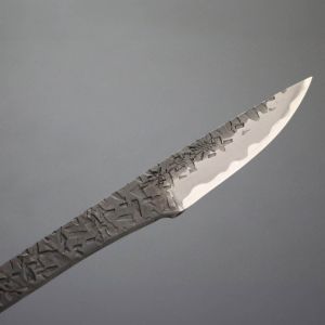 Cuchillo Japonés HAYASHI - Hoja de 65 mm - Mango de acero - Funda de piel marrón.