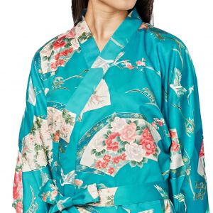 Kimono yukata tradicional japonés de algodón turquesa con estampado de grúas para mujer, YUKATA TSURU