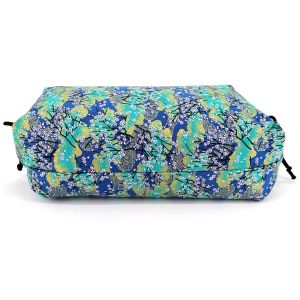 Cojín Makura con funda desenfundable estampado de flores turquesa - 32cm