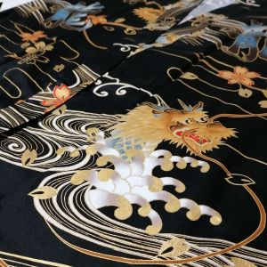 Kimono happi japonais noir avec dragon doré en coton pour homme - DORAGON