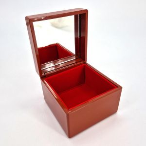 Red Japanese Resin Storage Box with Mirror Japanese Crane Pattern, KISSHO TSURU