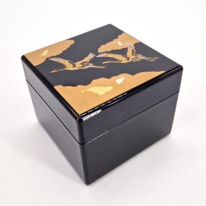 Caja de almacenamiento japonesa de resina negra con espejo con patrón de grulla japonesa, KISSHO TSURU 1