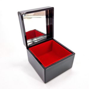 Japanese Black Resin Storage Box with Mirror Japanese Crane Pattern, KISSHO TSURU 1