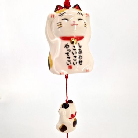 Ceramic Wind Bell in the Shape of a Manekineko,Happiness- SHIAWASE