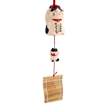 Campana de viento de cerámica con forma de manekineko, Merry - HAPPI