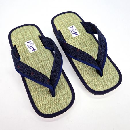 Japanische Zori-Goza-Sandalen aus Reisstroh, blaues Sternmuster, AO ASANOHA,