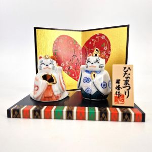 coppia di gatti giapponesi in ceramica sposati - MANEKINEKOHINA DOLL - 6 cm