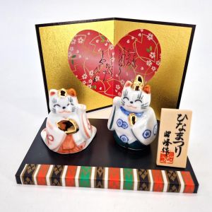 Paar verheiratete japanische Keramikkatzen - MANEKINEKOHINA PUPPE - 6 cm