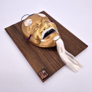 Maschera Noh, OKINA, il vecchio con cornice in legno