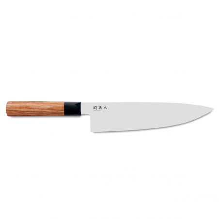 Japanese kitchen knife with red wooden handle for cutting meat, GYUTO SEKI MAGOROKU, 20 cm