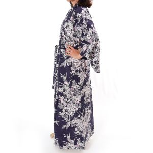 Kimono yukata tradicional japonés de algodón azul con estampado de flores de lirio para mujer, YUKATA YURI