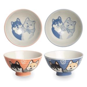 Duo japanischer Reisschalen aus Keramik, rosa und blau – SHIBA