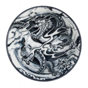 bol japonais à ramen en céramique dragon RYU, noir et blanc