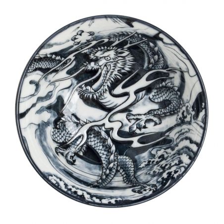 Ciotola ramen in ceramica giapponese RYU dragon, blu e bianco