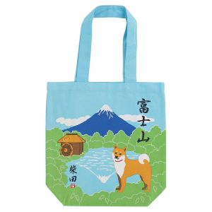 Sac tote bag 100% coton Chien Shiba au mont Fuji avec un moulin- MIRU