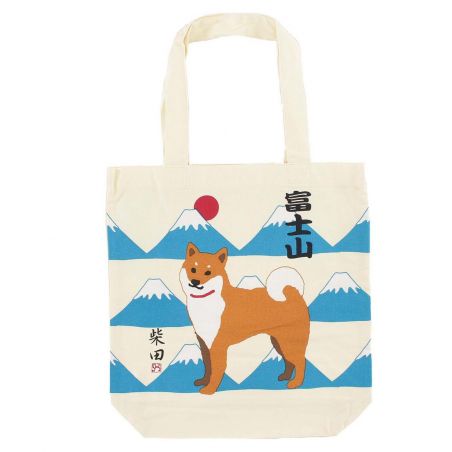 Sac tote bag 100% coton Chien Shiba et Mont Fuji- SHIBAINU TO FUJISAN