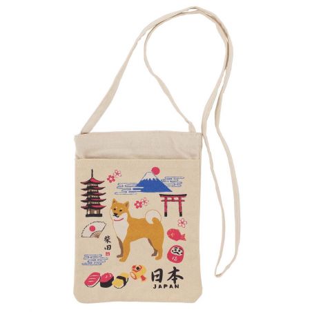 Kleine Tragetasche aus 100 % Baumwolle. Daruma, Tori, Mount Fuji, Shiba-Hund – JAPAN