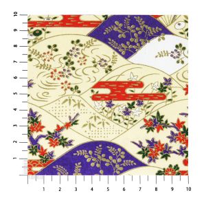 grande feuille papier japonais, YUZEN WASHI, rouge, beige, Montagnes lointaines en automne 