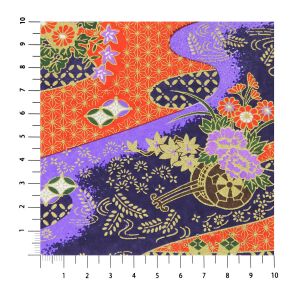 grande feuille papier japonais, YUZEN WASHI, rouge et violet, Carrosse de fleurs et brume précieuse