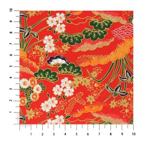 grande feuille papier japonais, YUZEN WASHI, rouge, motif Hanayose