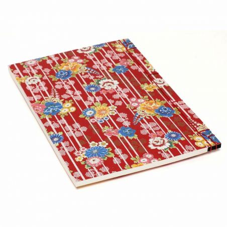 Japanese notebook with peony pattern on vertical stripes - BOTAN