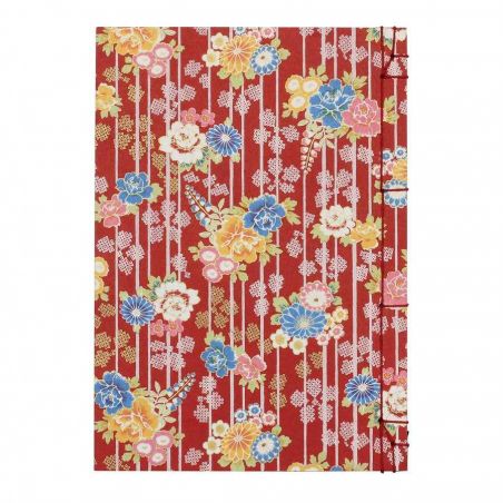 Carnet de notes japonais motif pivoines sur bandes verticales- BOTAN