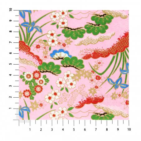 hoja grande de papel japonés, YUZEN WASHI, rosa, estampado Hanayose