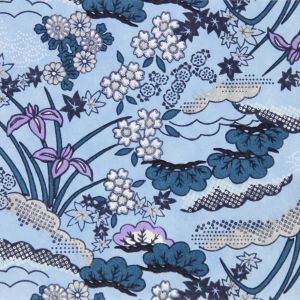 grande feuille papier japonais, YUZEN WASHI, bleu, motif Hanayose