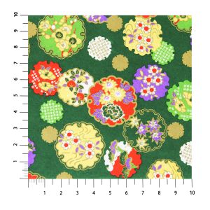 large sheet Japanese paper, YUZEN WASHI, green, Four seasons flowers with snowflake patterns