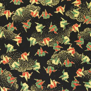 large sheet of Japanese paper, YUZEN WASHI, black, Clouds on paper cranes