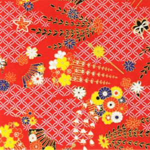 large sheet of Japanese paper, YUZEN WASHI, red, Maiko decoration pattern