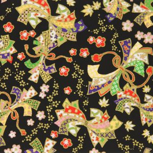 hoja grande de papel japonés, YUZEN WASHI, negro, estampado Sokune Noshi Season