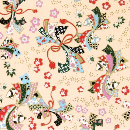 hoja grande de papel japonés, YUZEN WASHI, beige, estampado Sokune Noshi Season